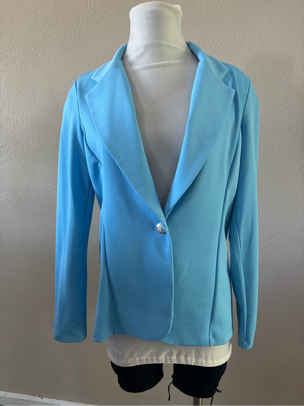 Women's Sky Blue Single-Button Blazer Jacket Ivory Love size M